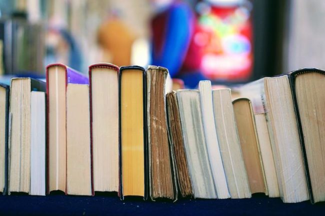 Books standing up on their ends